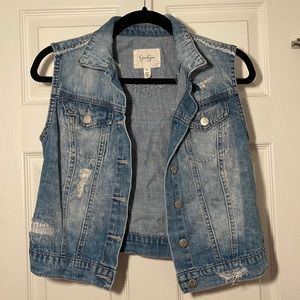 Jessica Simpson distressed, cropped denim vest- size M